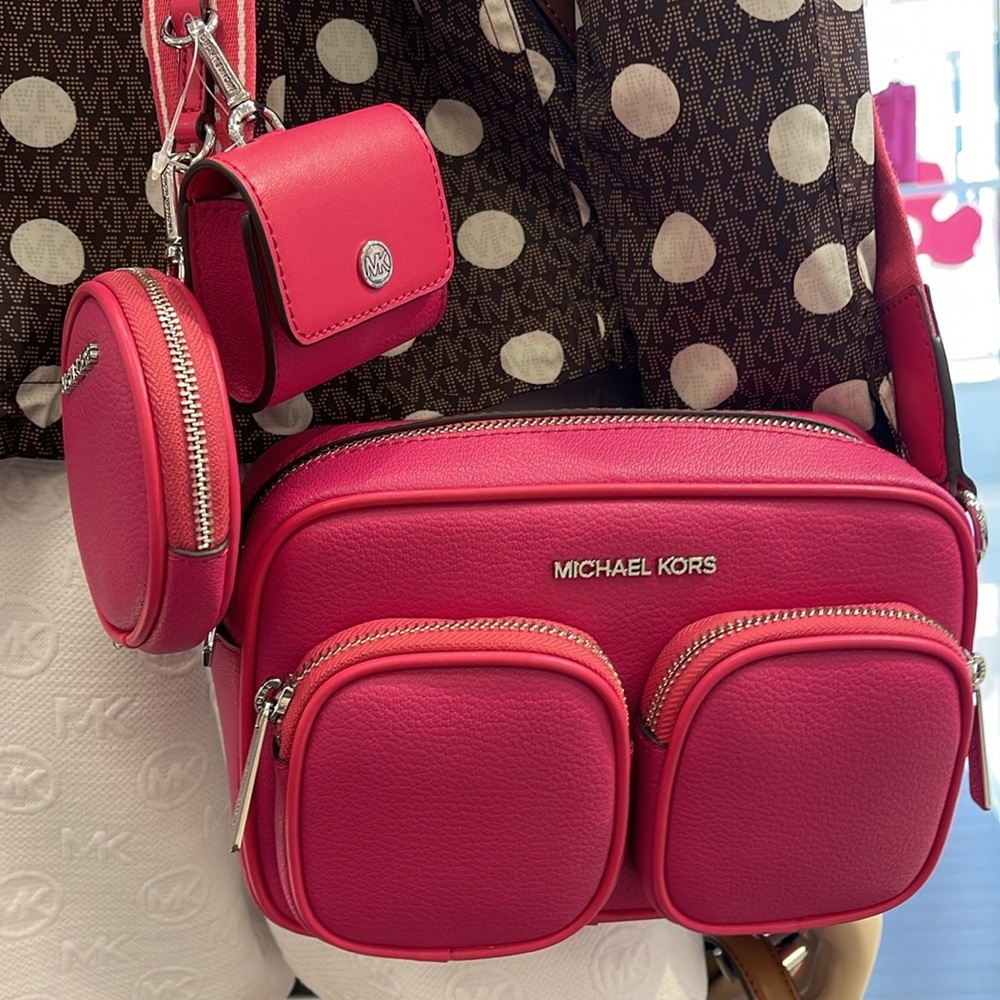 Michael Kors Jet Set Leather Medium Crossbody Bag with Case for Apple Airpods Pr - Picture 7 of 16